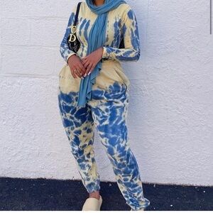 Missguided Yellow and Blue Tie Dye Bodysuit